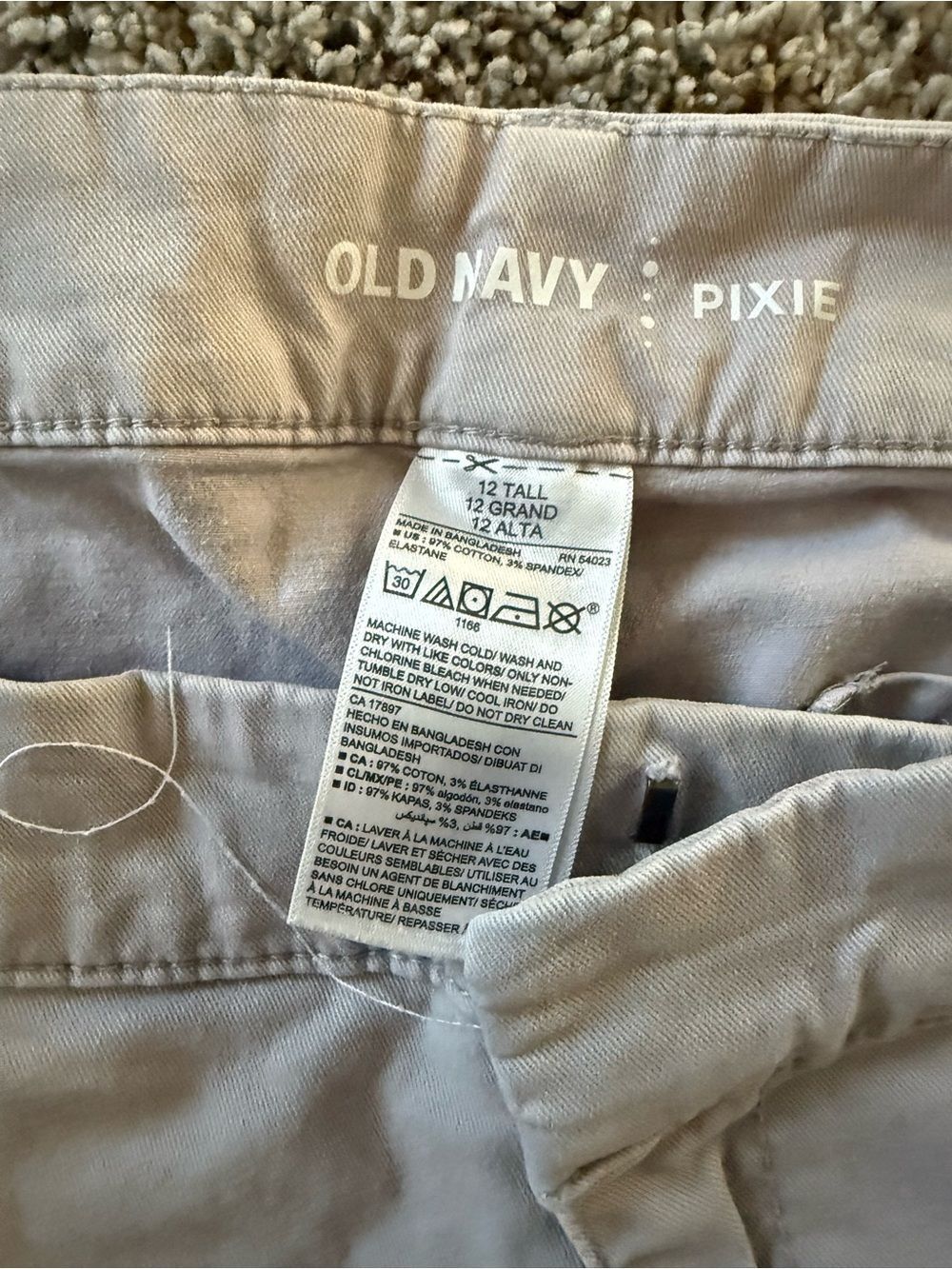 Old Navy Pixie Pants Womens 12 Tall Light Gray Mid Rise Chino Stretch Trousers - Picture 2 of 3